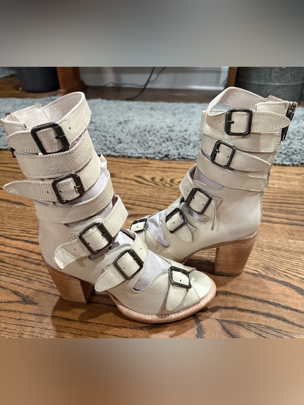 Brand New/ Freebird White Bond Gladiator Heels. Size 7.
